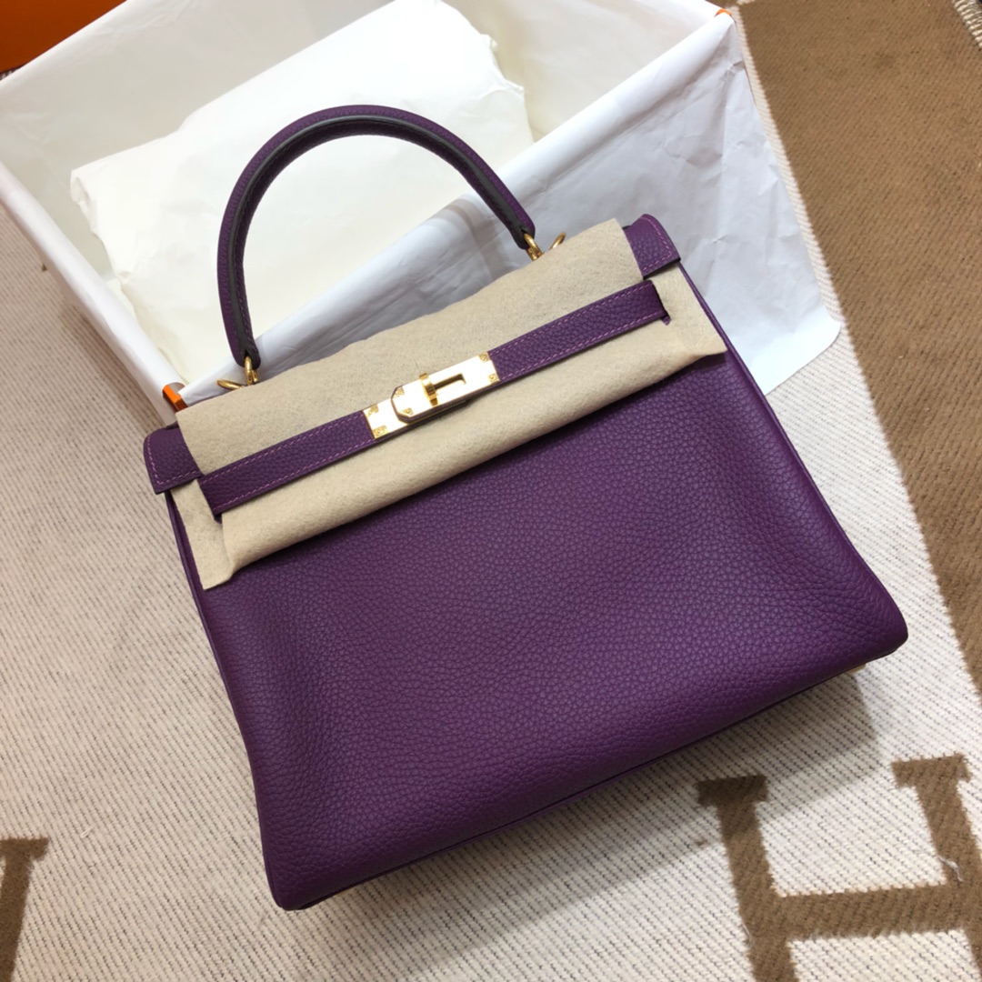 Hermes Kelly 28cm Handbag Shoulder Bag in Purple Togo Leather